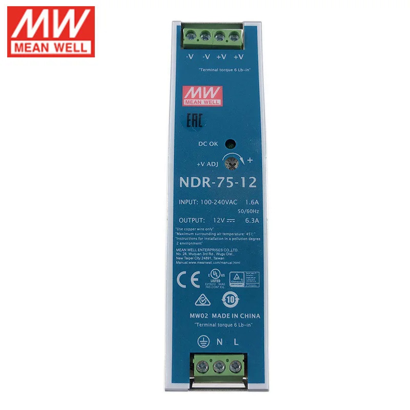 MEAN WELL NDR 75 12 75W 12V DIN Rail Switching Power Supply 110V 220V