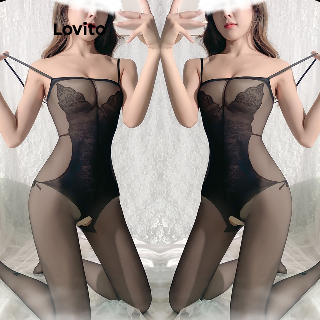 Lovito Sexy Plain Lace Lingerie For Women Lna Black Shopee