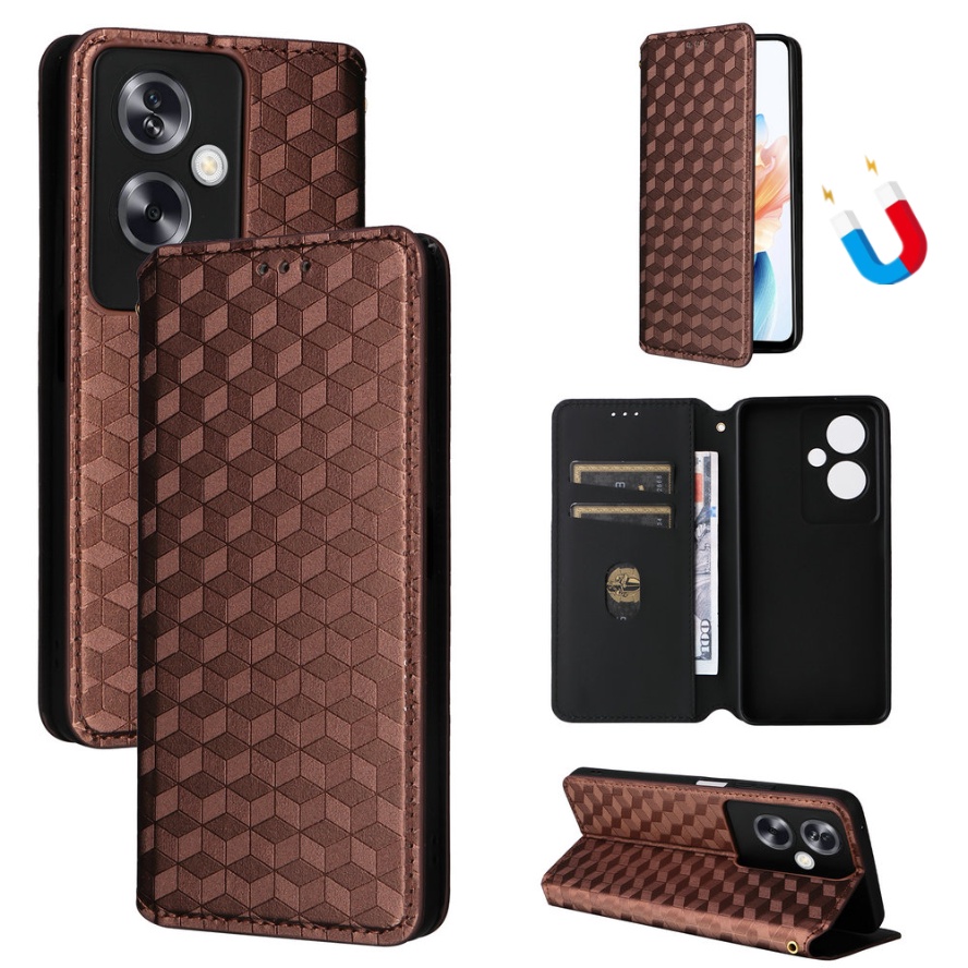 Lattice Magnetic Leather Flip Cover For Oppo A Cph G Phone