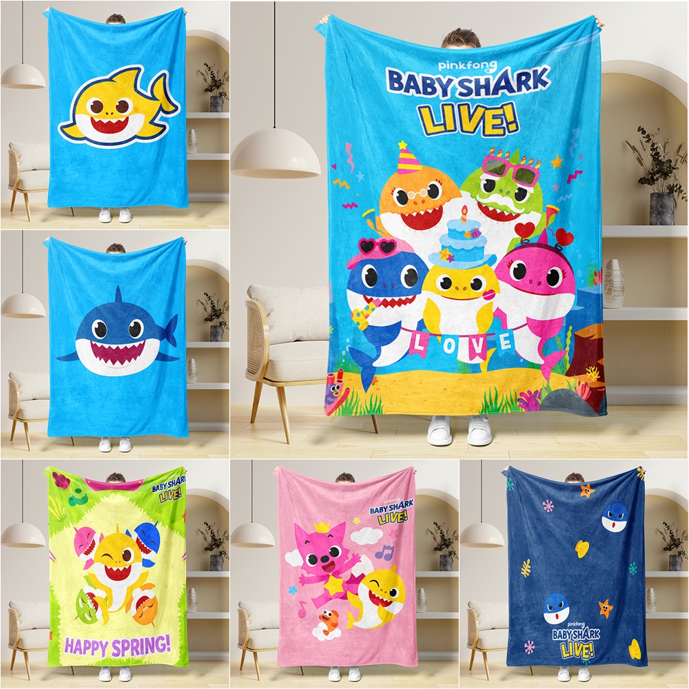 Cartoon Baby Shark Flannel Blanket One Side Printing Flannel Blanket