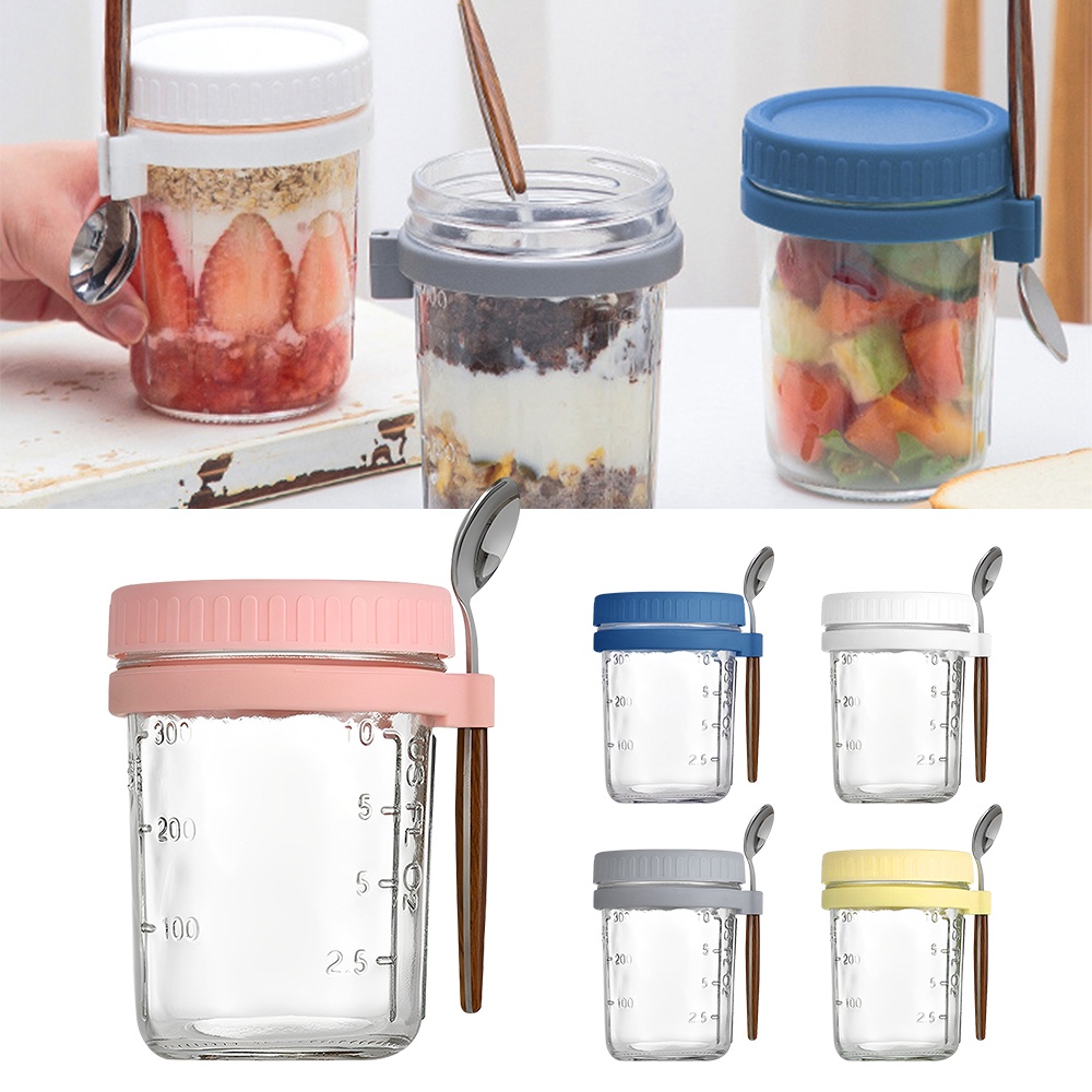 Overnight Oats Jar With Lid And Spoon Reusable Glass Overnight Oats