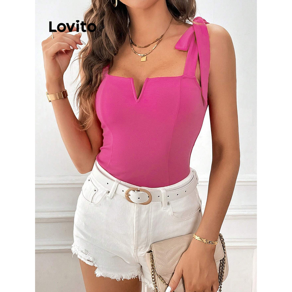 Lovito Elegant Plain Lace Up Split Front Tank Top For Women LBL08012