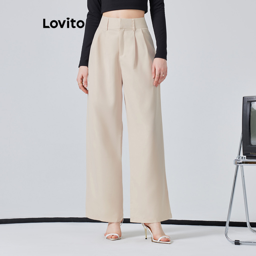 Lovito Elegant Plain Spiked Pants For Women L74ED154 Celana Spike Polos