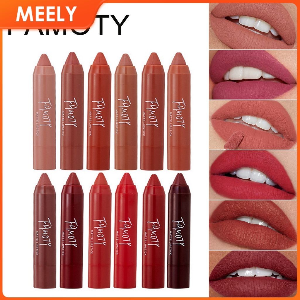 Famoty 12 Colors Matte Lipstick Waterproof Velvet Nude Lipstick Pencil