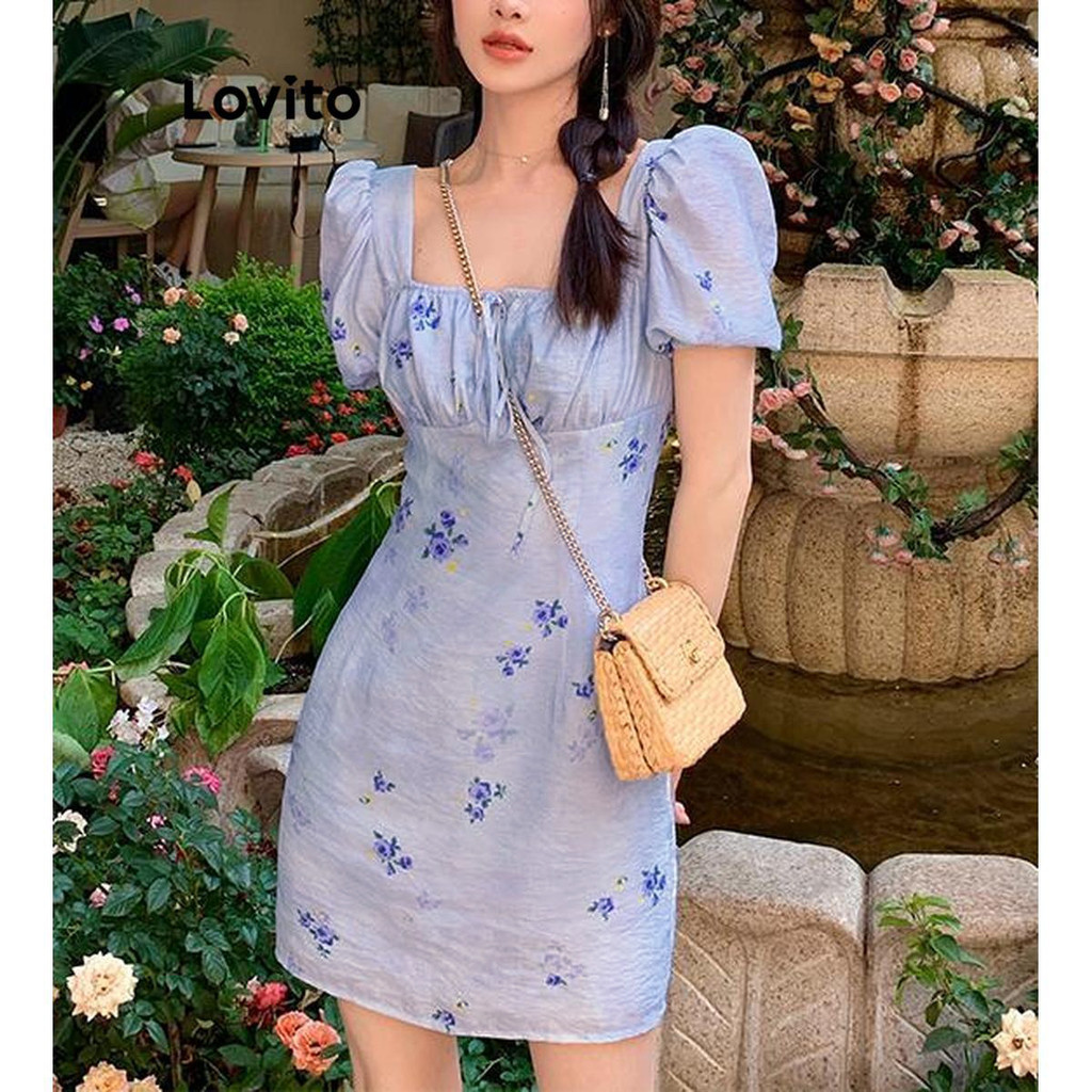 Lovito Casual Ditsy Floral Lace Up Dress For Women LNA43269 Lovito Gaun