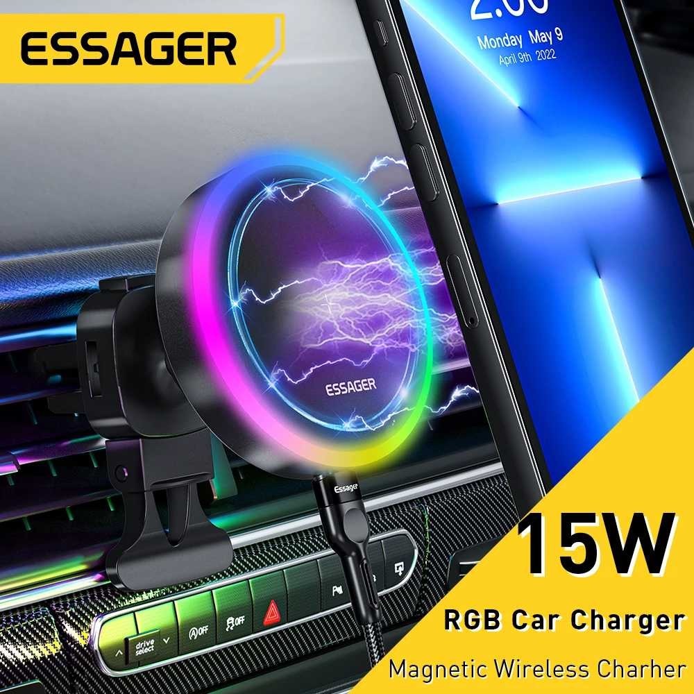 Essager Phone Holder Car Wireless Charger Magnetic Colorful Light 15W