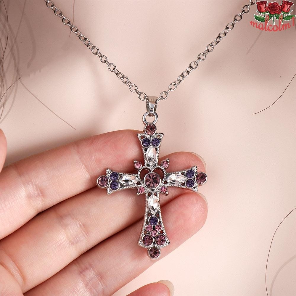 MALCOLM1 Cross Necklaces Gothic Stainless Steel Cross Pendant Pink