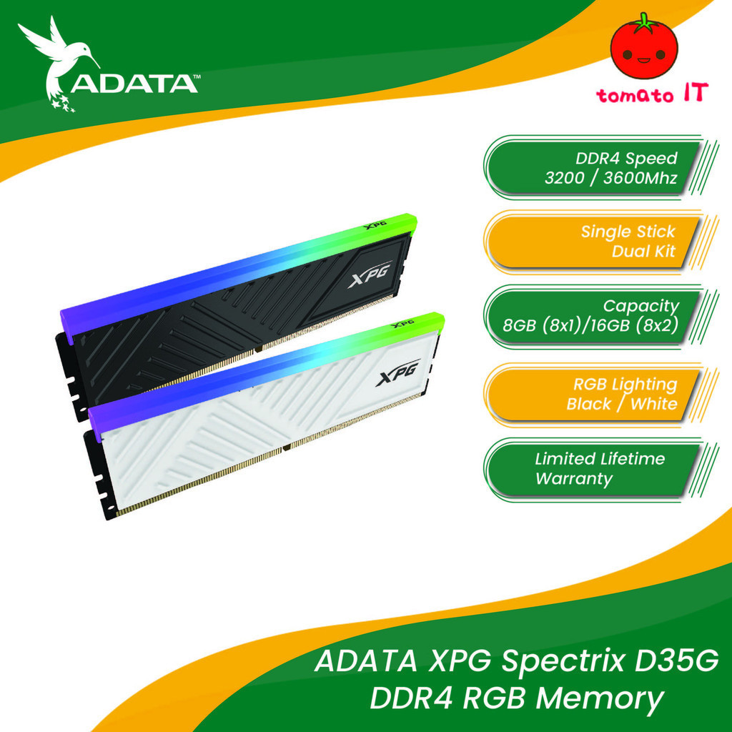 ADATA XPG Spectrix D35G DDR4 RGB 8GB 16GB 8x2 3200Mhz 3600Mhz Black