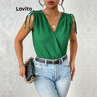 Lovito Sexy Plain Lace Up Wrap Bodysuit For Women Lnl Shopee