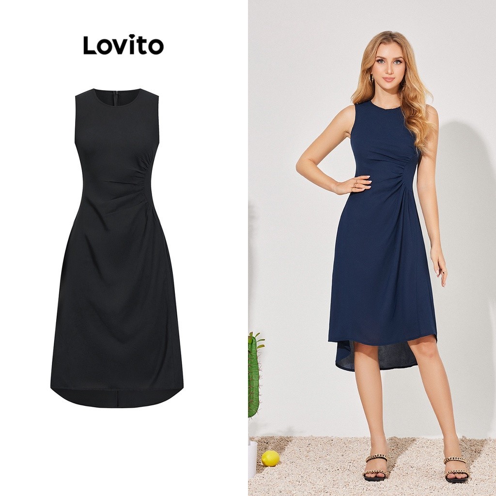 Lovito Elegant Plain Ruched Dress For Women Lbe Multi Color