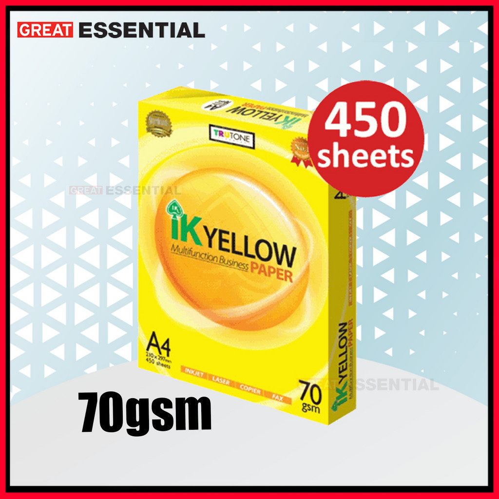 IK Yellow 70gsm A4 Paper 1 Carton Box 1ream 10 Reams 450 Sheets