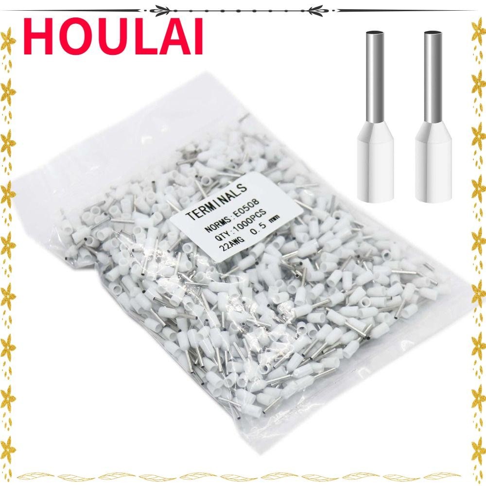 HOULAI 1000pcs Terminal Connector PVC White Wire Ferrules Terminals