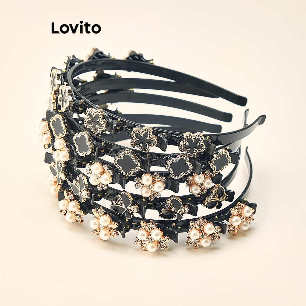 Lovito Elegant Floral Pearls Flowers Headband For Women LCS03061