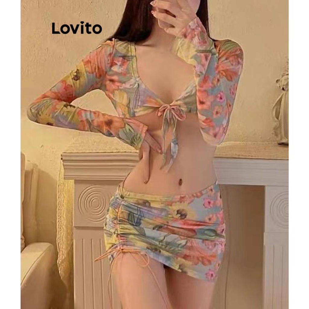 Lovito Casual Ditsy Floral Pattern Bikini Sets For Women Lna