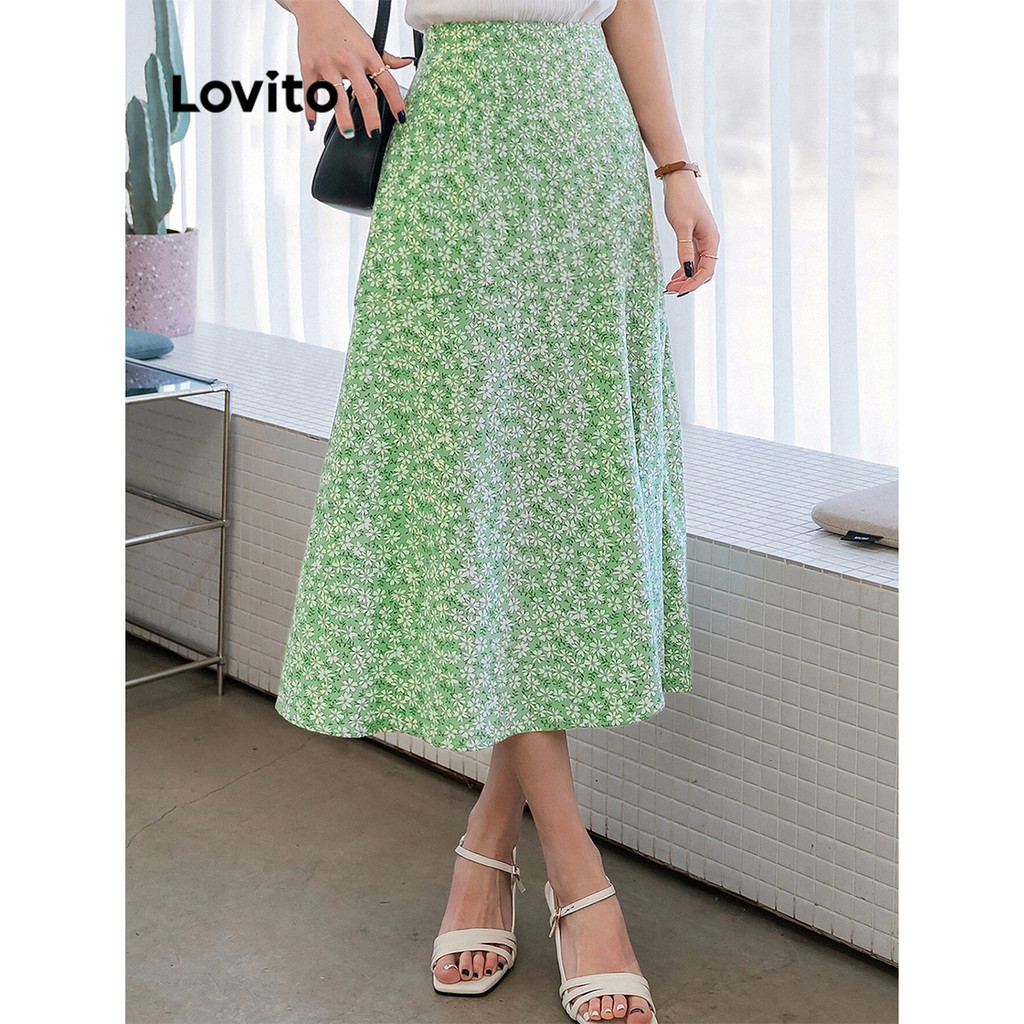 Lovito Casual Ditsy Floral Split Skirts For Women LBL07122 Lovito Rok