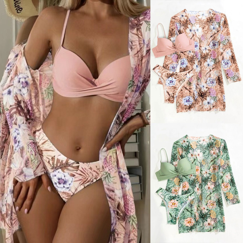 Three Pieces Bikini Set Beach Skirt Tunics For Beach Cover Up Swimsuit