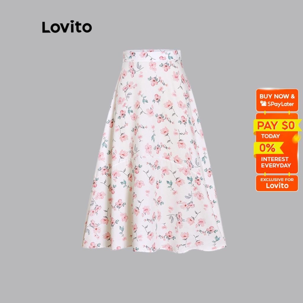 Lovito Boho Floral Ball Gown Zip Back Fastening Skirt For Women