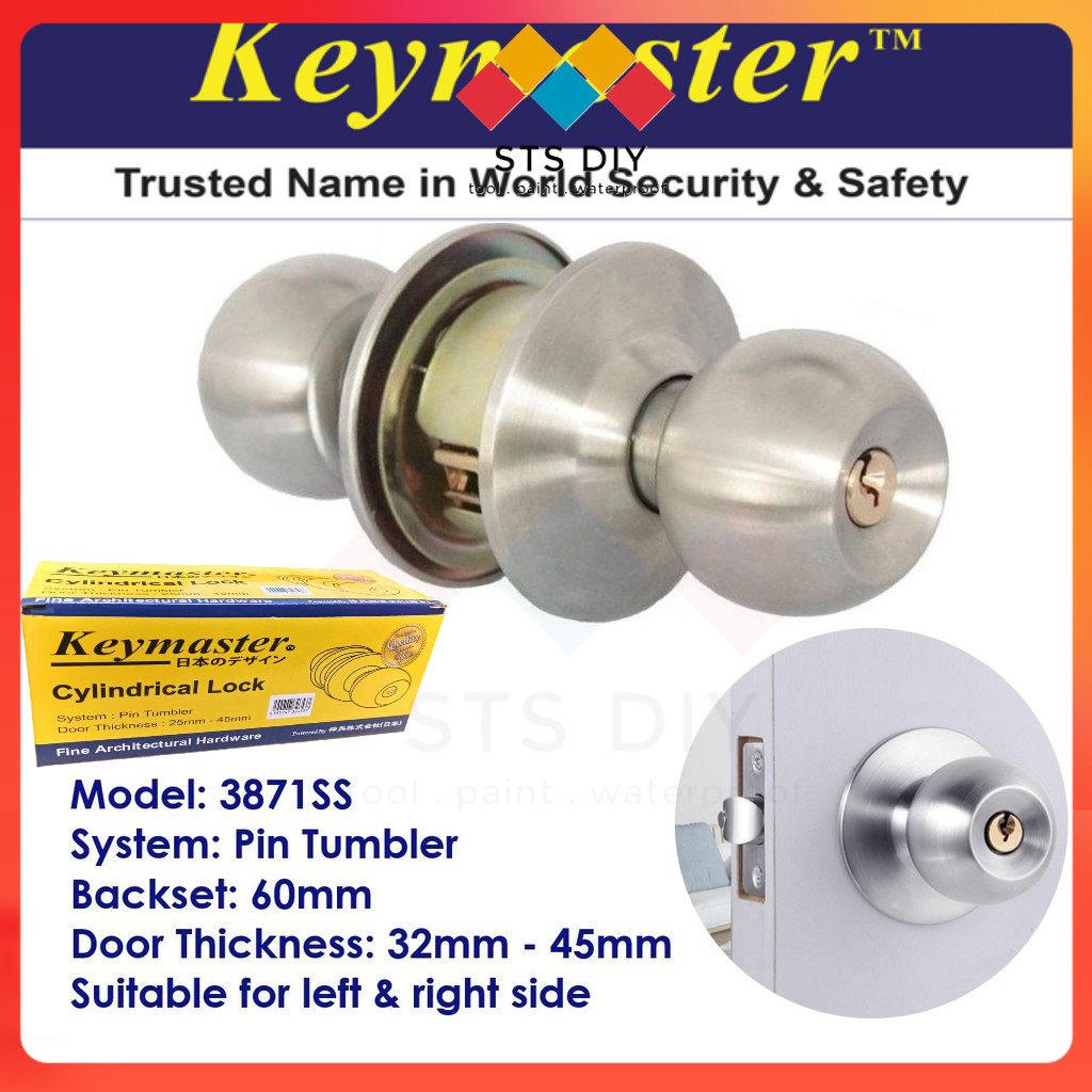 Keymaster Premium Stainless Steel Cylindrical Door Knob Lock Set