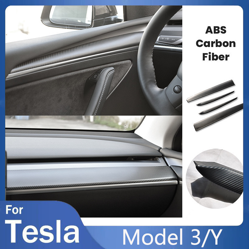 For Tesla Model Y Model Center Console Strips Trim Carbon Fibre Abs