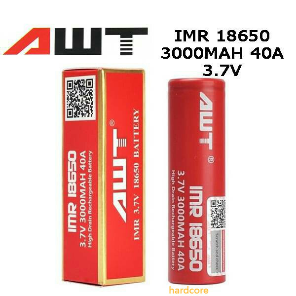 AWT IMR 18650 3 7V FULL RED High Drain Rechargeable 3000mAh 40A Battery