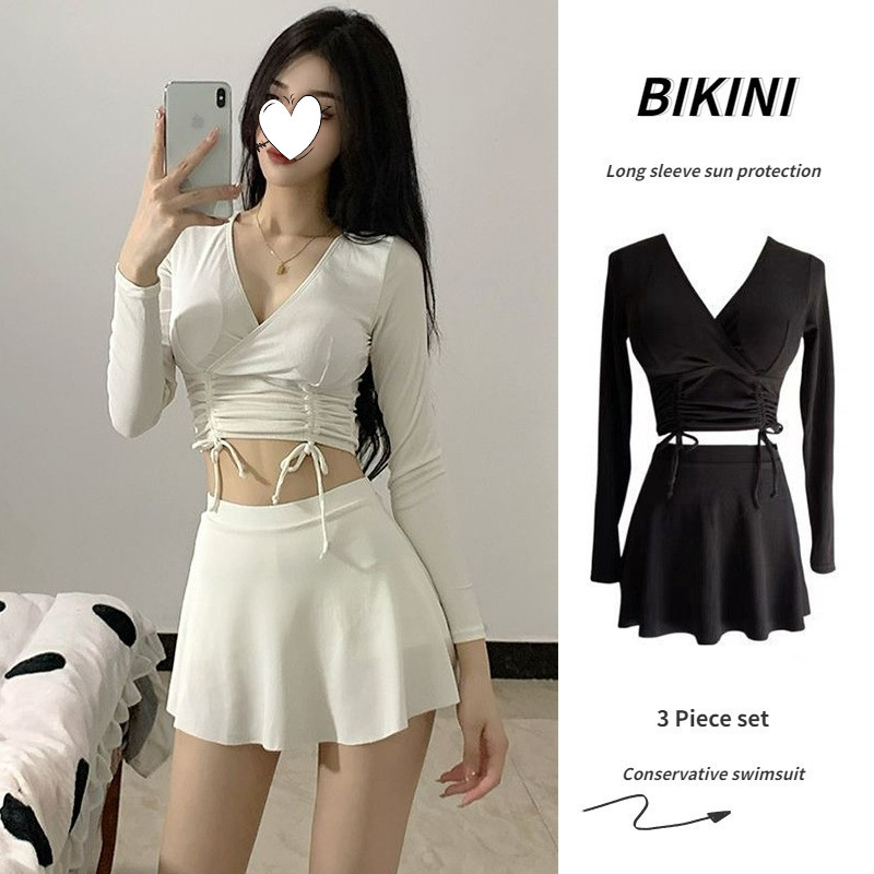 Women S Swimsuit Long Sleeved Strappy Bikini Three Piece Split Sun