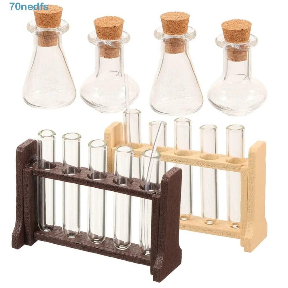 Nedfs Dollhouse Mini Glass Test Tube Set With Wooden Rack Measuring