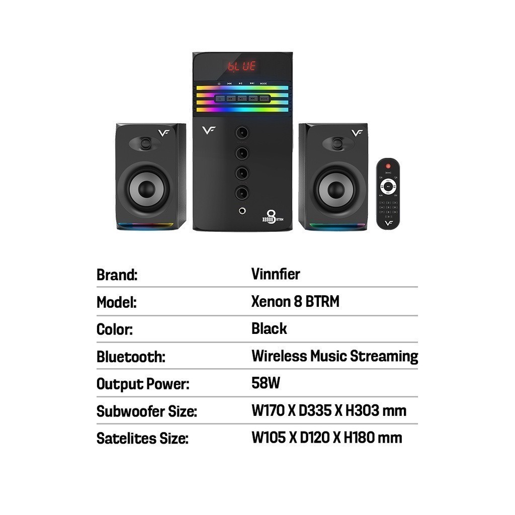 Vinnfier VF XENON 8 BTRM 2023 TV PC Extra Bass 2 1 Bluetooth Speaker