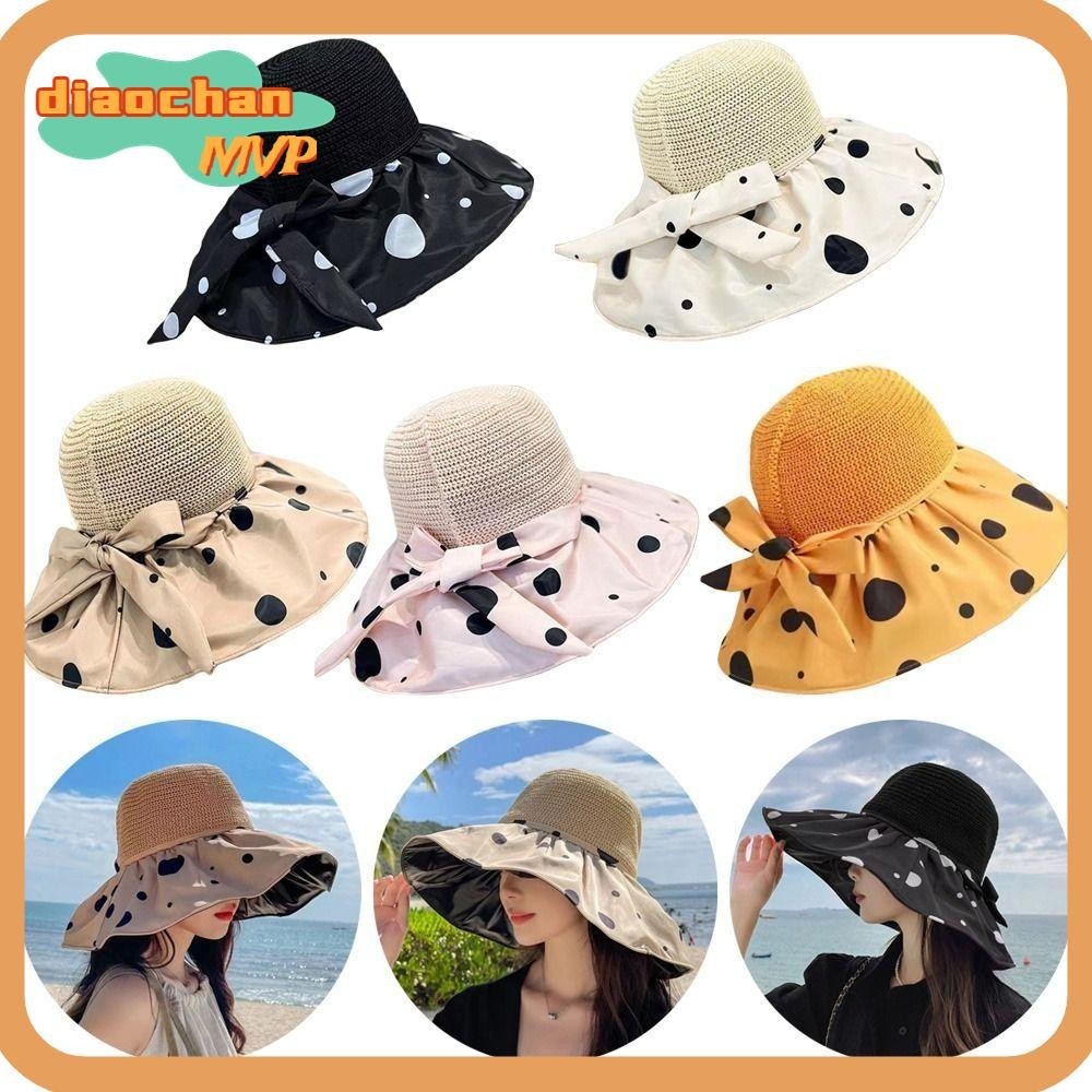 DIACHAMY Summer Sun Bucket Hats Wide Brim Soft Sun Hat Foldable Polka