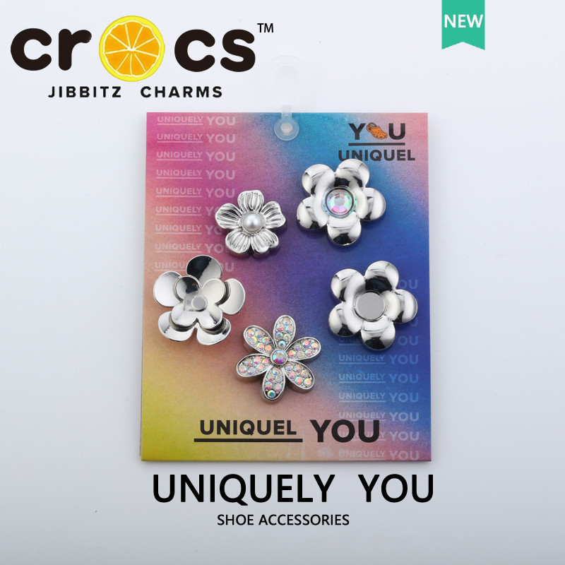 Jibbitz Crocs Charms Set Shoe Buckle Silver Metal Flower With