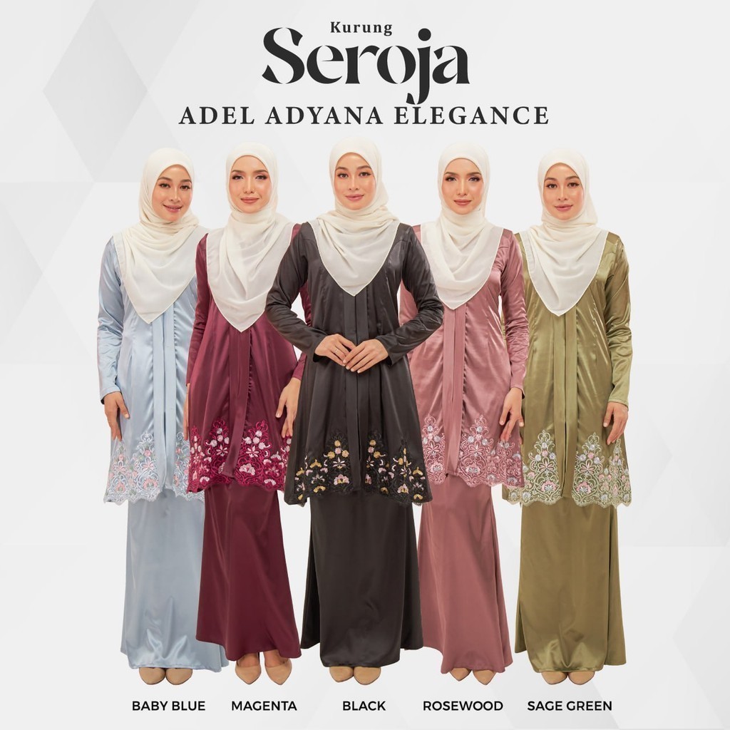 Adel Seroja Baju Kurung Moden Dewasa Kebarung Lace Satin Muslimah