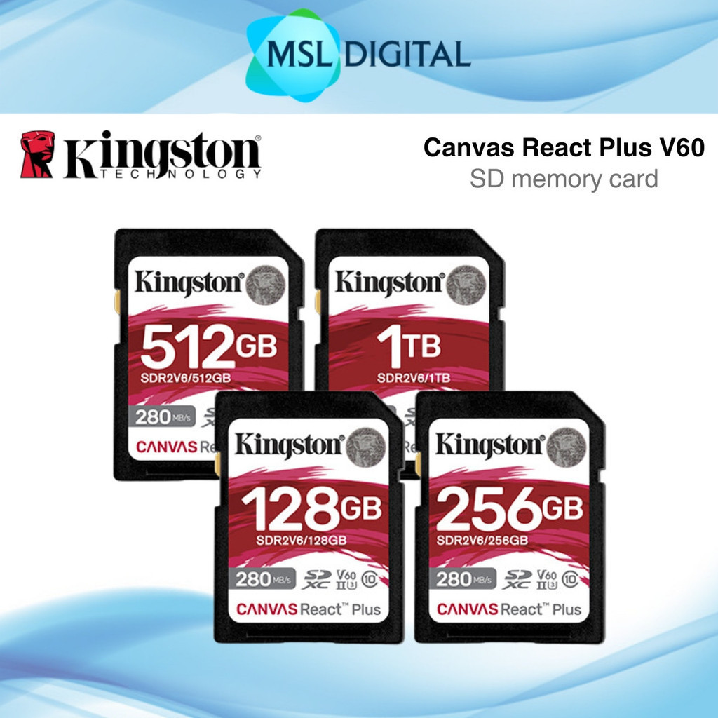 Kingston Canvas React Plus V60 SD Memory Card For 4K Professional UHS