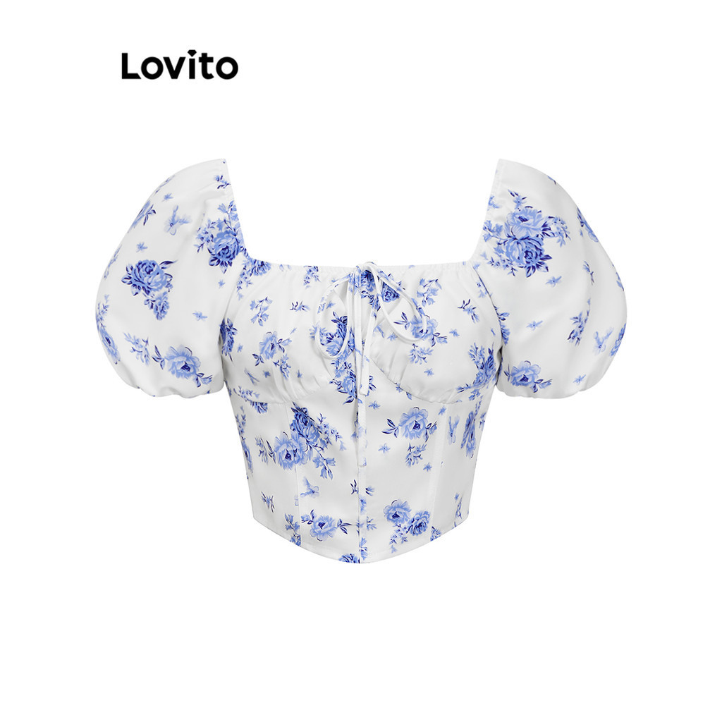 Lovito Casual Ditsy Floral Lace Up Blouse For Women L82AD012 Shopee