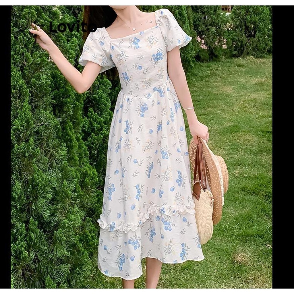 Lovito Casual Ditsy Floral Frill Dress For Women LNA51020 Shopee Malaysia