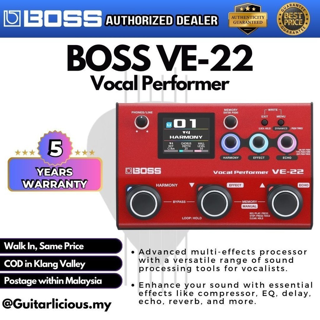 Boss VE 22 Vocal Effects And Looper Pedal Harmonist Pedal Empower Your