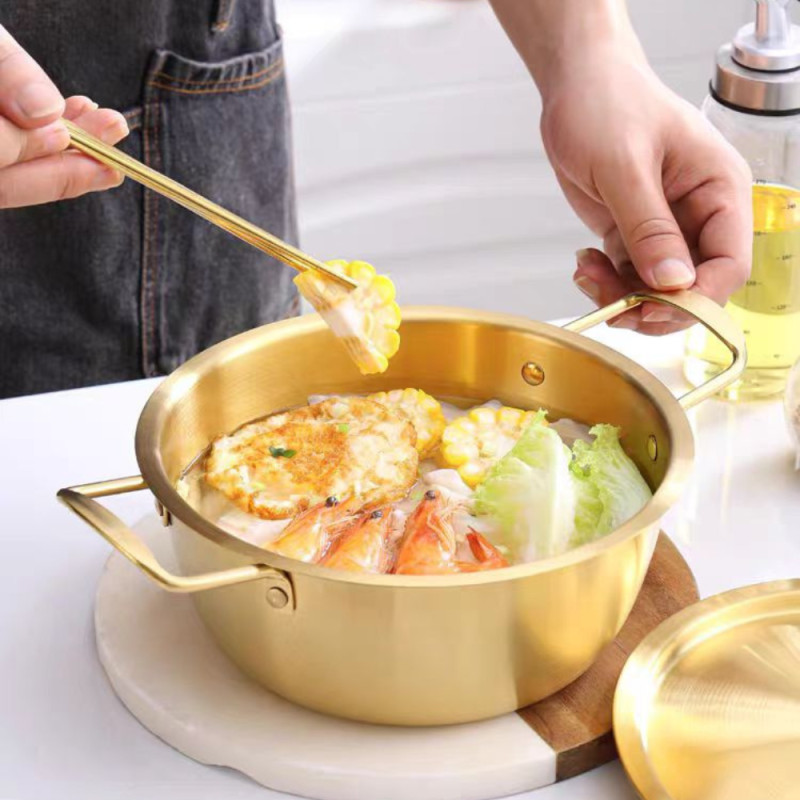 Korean Style Korea Ramen Pot Noodle Golden Yellow Aluminium Soup Steel