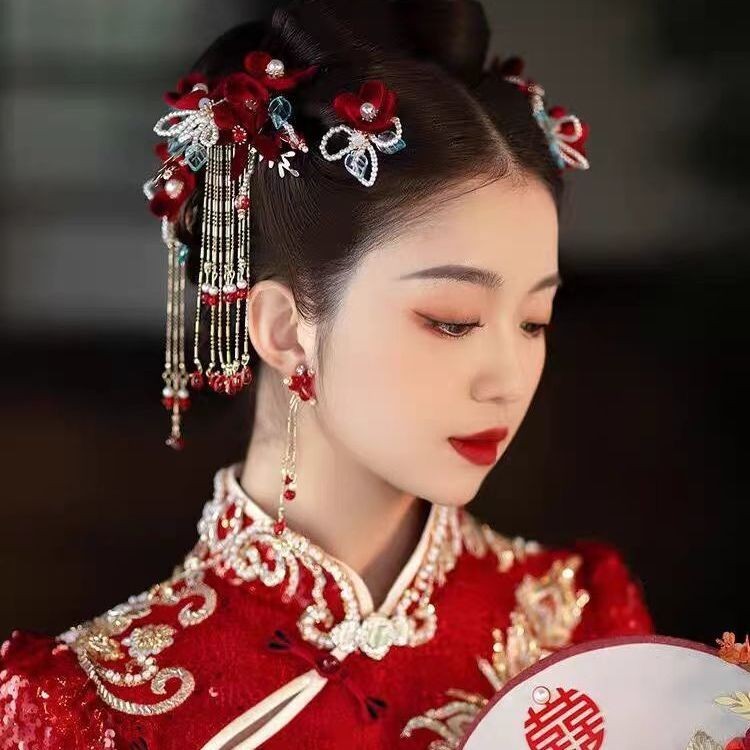 Bridal Red Wedding Toasting Dress Hair Accessories New Chinese