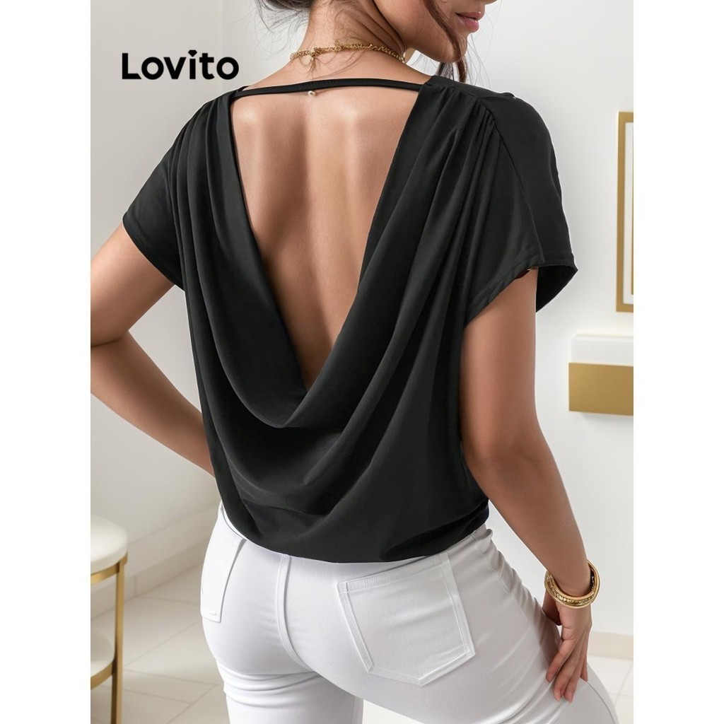 Lovito Casual Plain Cut Out T Shirt For Women Lcw Shopee Malaysia