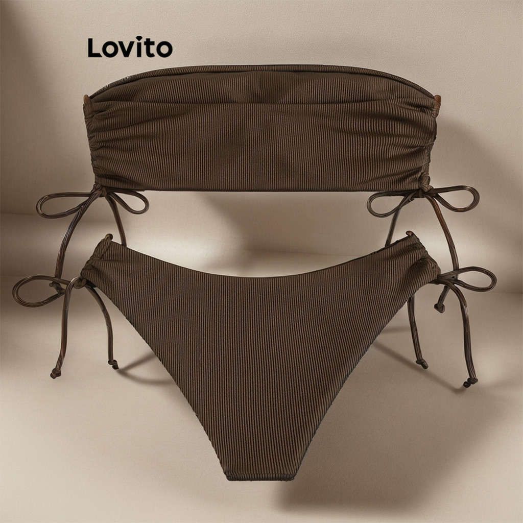 Lovito Sexy Plain Lace Up Bikini Sets For Women LNL45044 Lovito Set