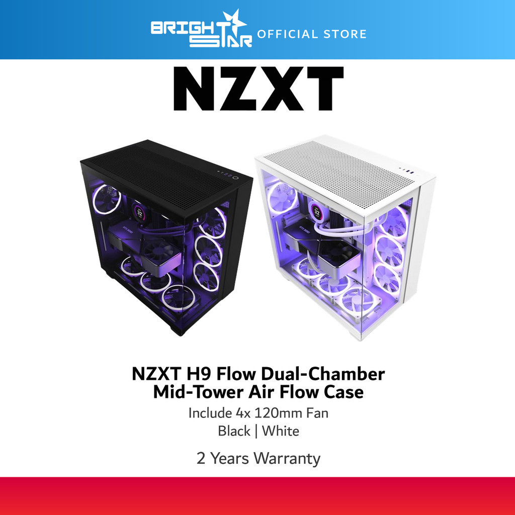 Nzxt H Flow Dual Chamber Mid Tower Airflow Case Black White Shopee