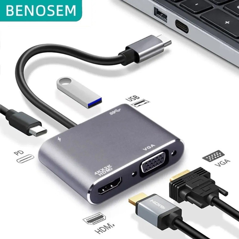 Benosem Usb C Hub Hdml K Extensor Splitter Type C To Hdmi Vga Adapter