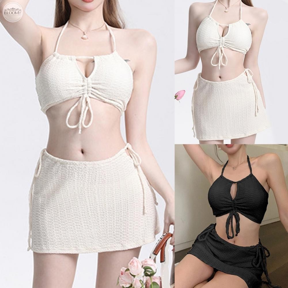 Three Piece Swimsuit Women Sexy Bikini Set Drawstring Tie Swimwear Hot