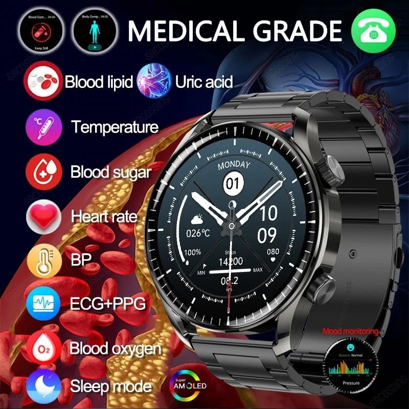 New Health Blood Lipids Uric Acid Blood Sugar Smart Watch Men Blood