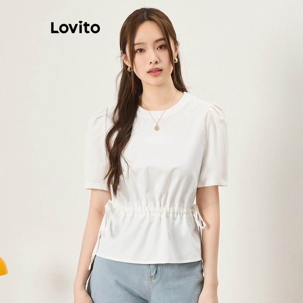 Lovito Casual Plain Drawstring T Shirt For Women L Ed Lovito Kaos