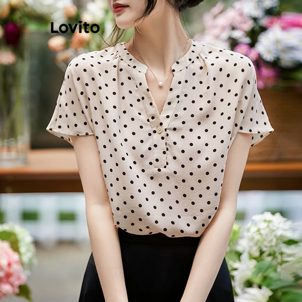 Lovito Elegant Polka Dot Button Front Blouse For Women Lne Multi