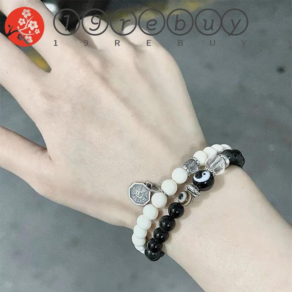 REBUY Ethnic Beaded Bangle Chic Classic Tai Chi Yin Yang Couple