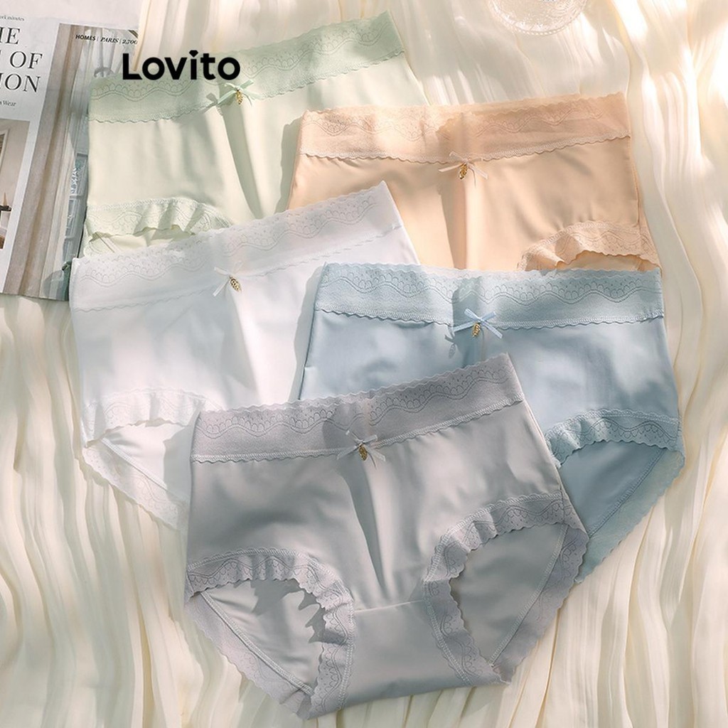 Lovito Romantic Plain Lace Panties For Women LNE52362 Celana Dalam