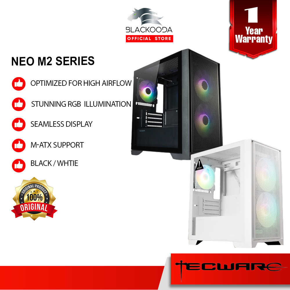 Tecware NEO M2 TG ARGB MATX CASE BLACK WHITE 1 Year Warranty