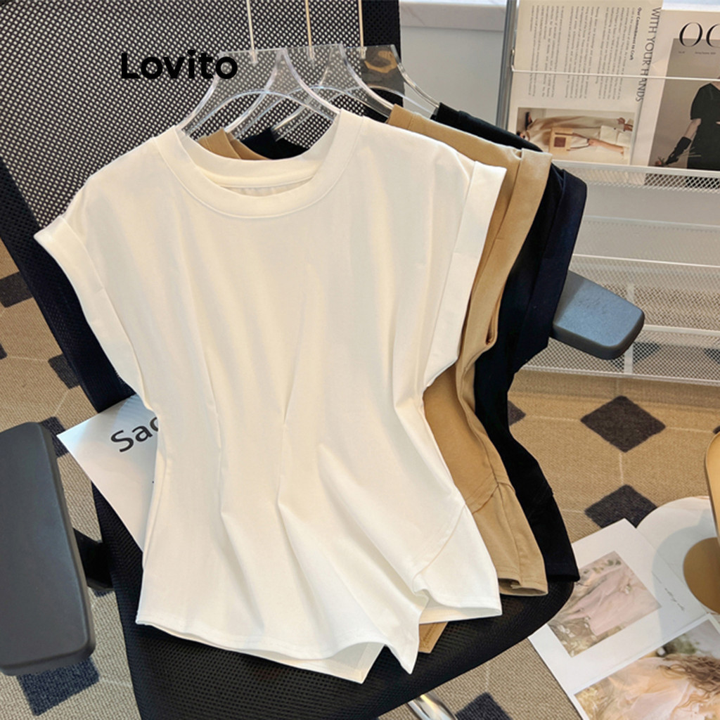 Lovito Casual Plain Asymmetrical T Shirt For Women Lne Light