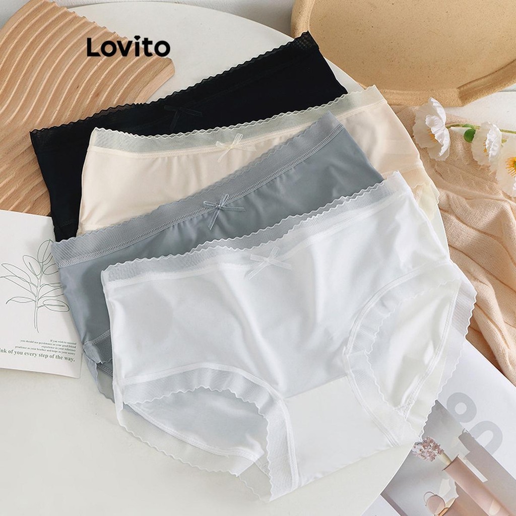 Lovito Casual Plain Lace Panties For Women LNE50455 Lovito Celana Dalam