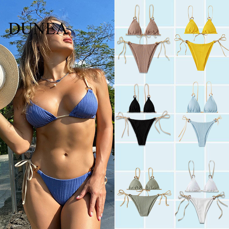 DUNEA Women S Sexy Solid Color Ribbon Two Piece Bikini Set Shopee